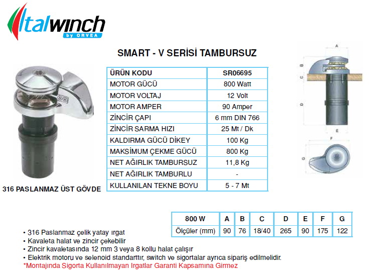 SMART DİK IRGAT 800 W - 12 V 06 MM ZİNCİR
