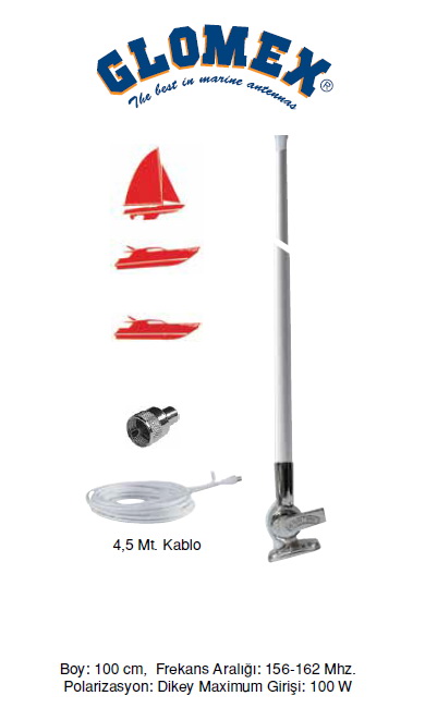VHF TELSİZ ANTENİ RA 104 SSAUS PASLANMAZ/100 CM